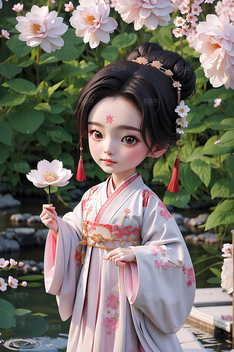 汉服少女Q版立体模型