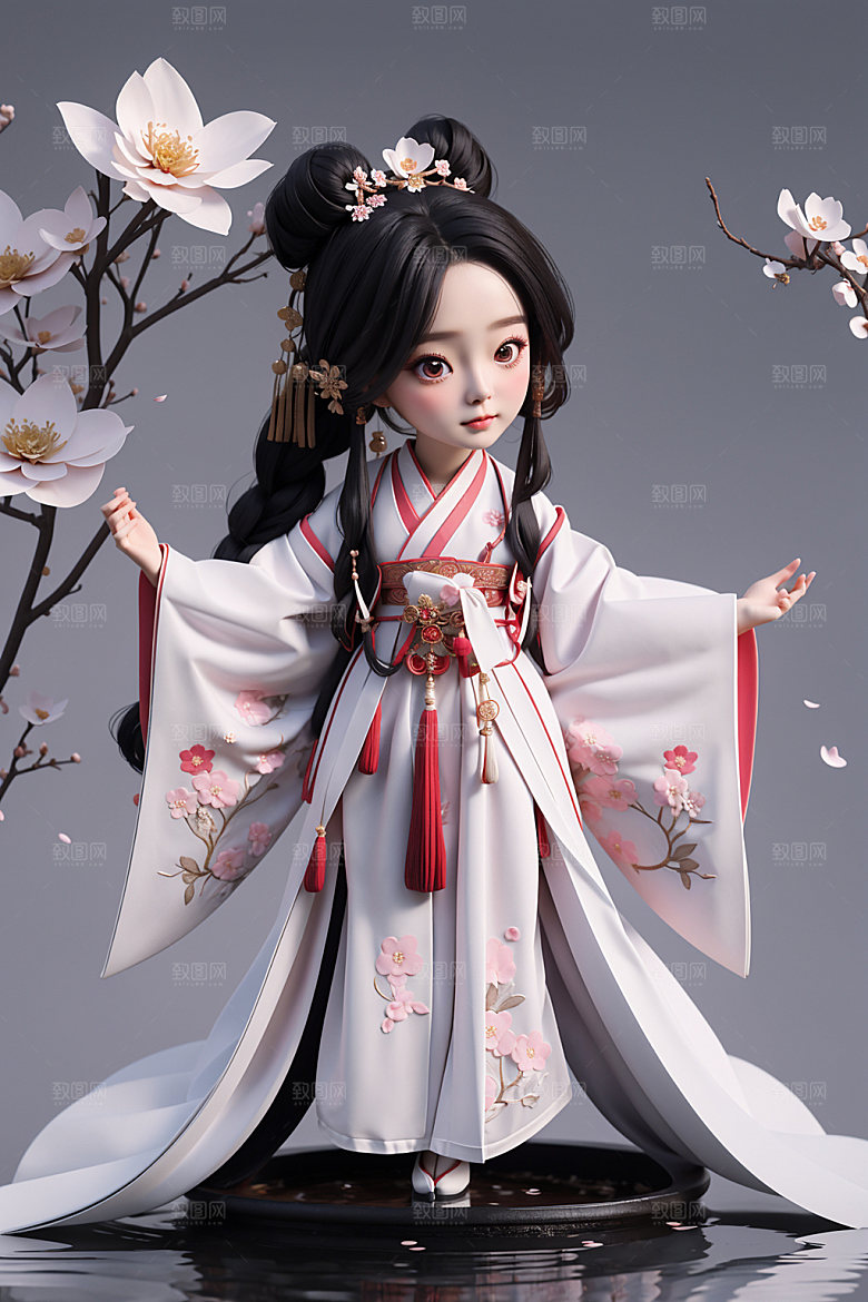 汉服少女Q版卡通模型
