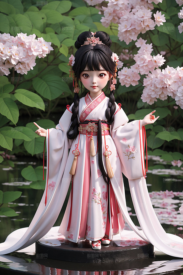 汉服少女人物Q版模型
