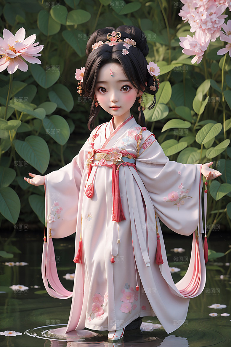 汉服少女人物Q版模型