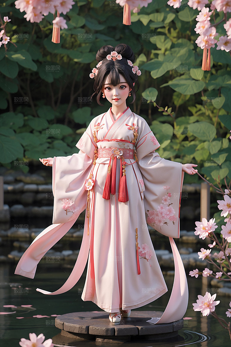汉服少女人物立体模型