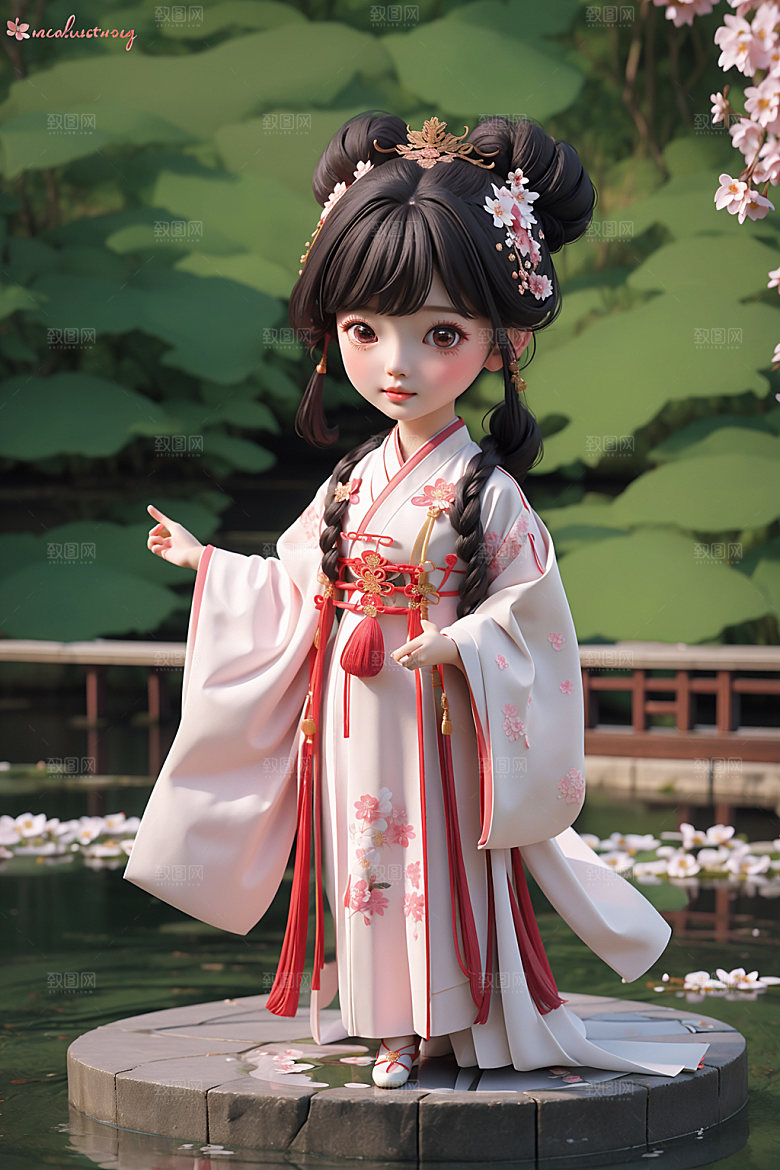 汉服少女卡通可爱模型