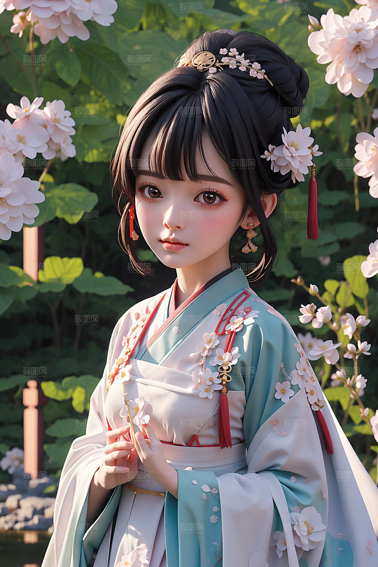 汉服少女卡通立体模型
