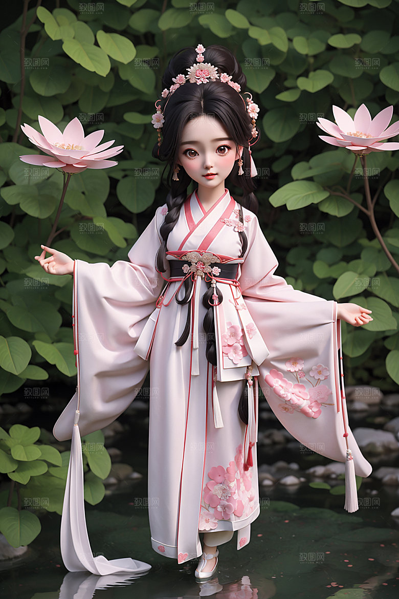 汉服少女卡通人物模型