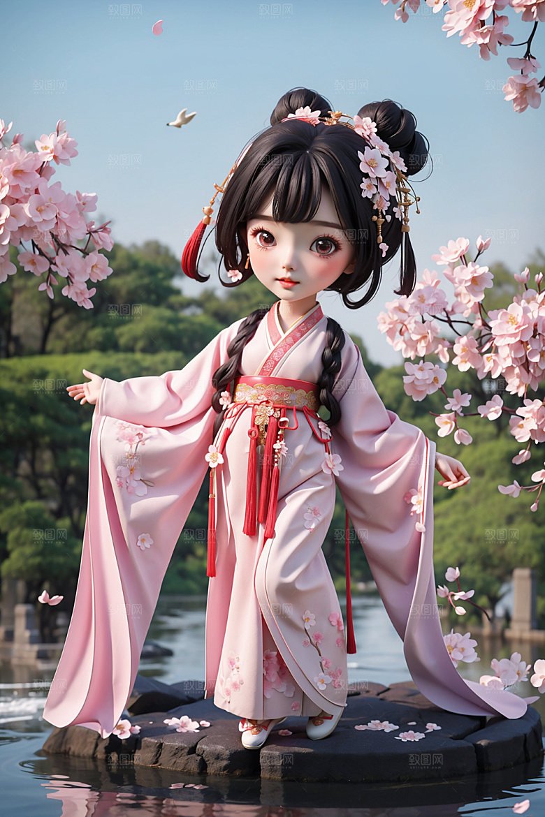 汉服少女人物中式模型