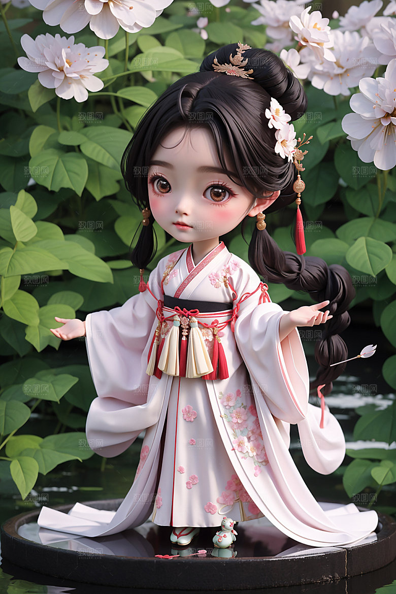 汉服少女人物Q版模型