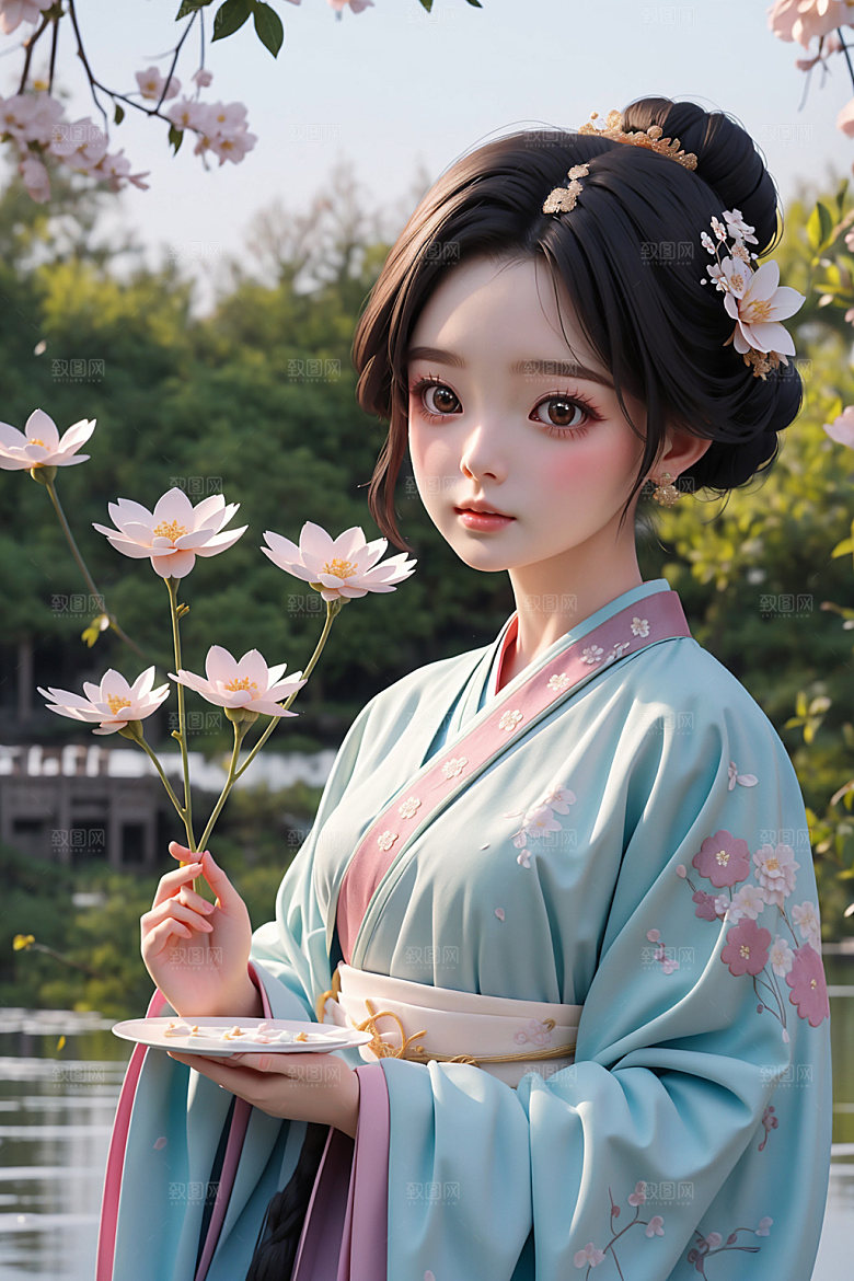 汉服少女卡通甜美模型