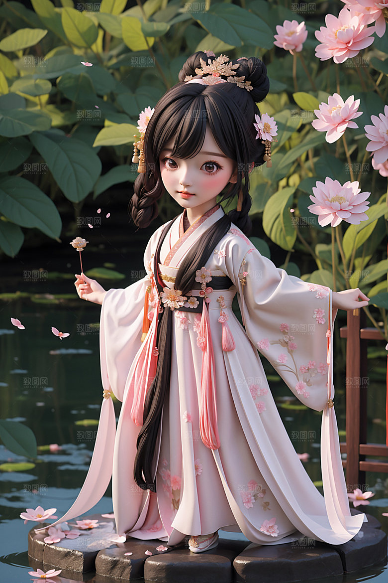 汉服少女卡通甜美模型