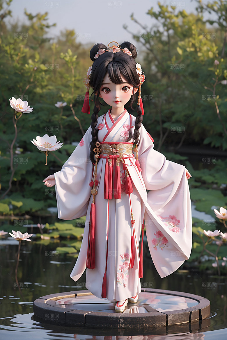 汉服少女可爱中式模型