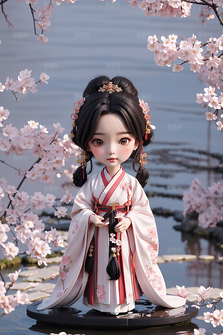 汉服少女甜美Q版模型
