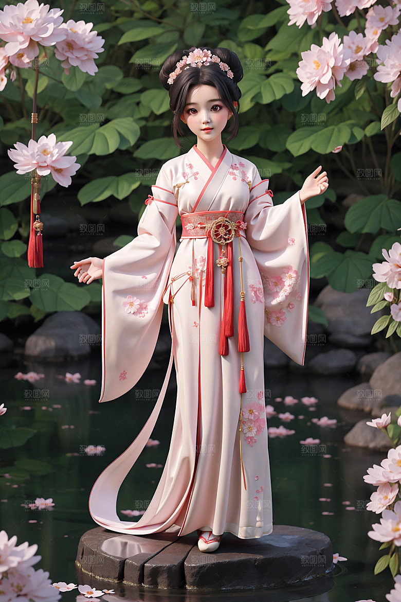 汉服少女卡通人物模型