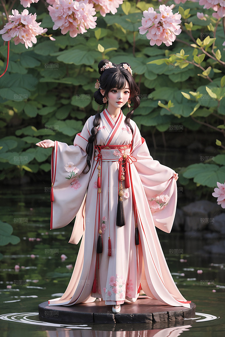 汉服少女中国风卡通模型