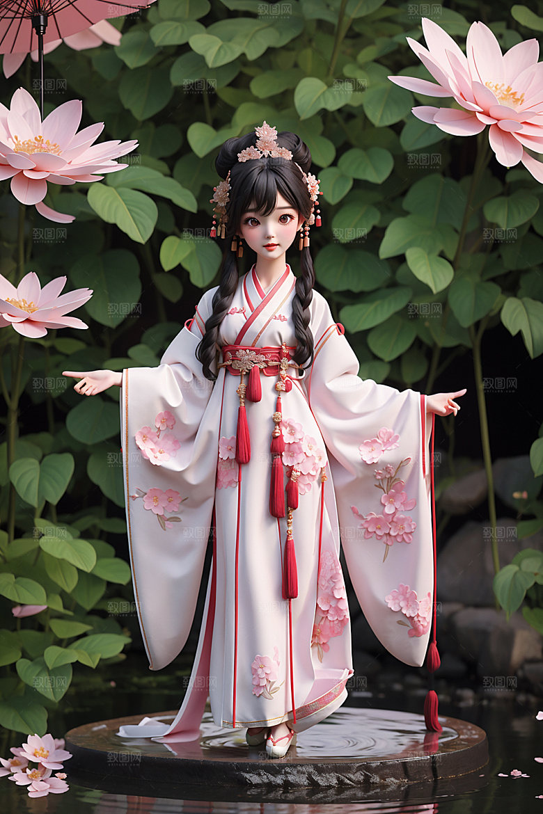 汉服少女人物中式模型
