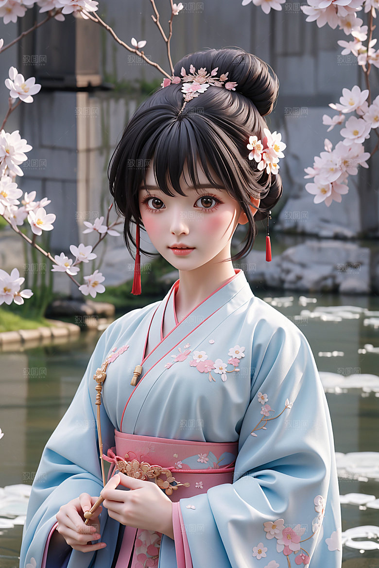 汉服少女卡通可爱模型