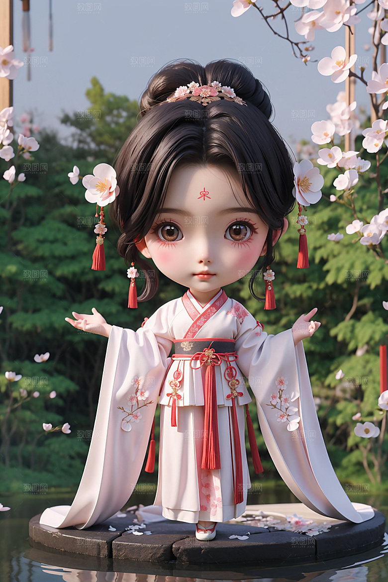 汉服少女Q版人物模型