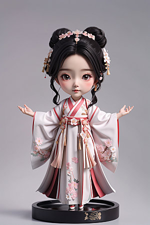 汉服少女Q版中国风模型