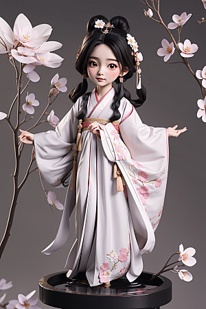 汉服少女卡通Q版模型
