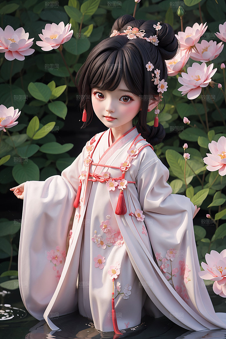 汉服少女中国风甜美模型