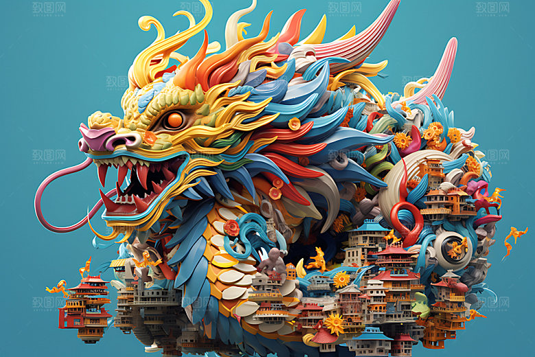 五彩龙十二生肖立体模型