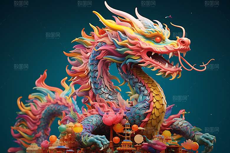 五彩龙艺术质感模型