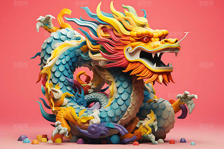 五彩龙中国龙蟠龙模型