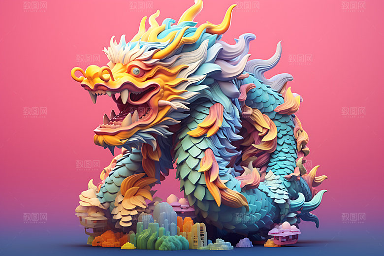 五彩龙质感艺术模型