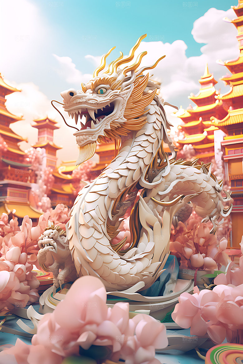 五彩龙霸气立体模型