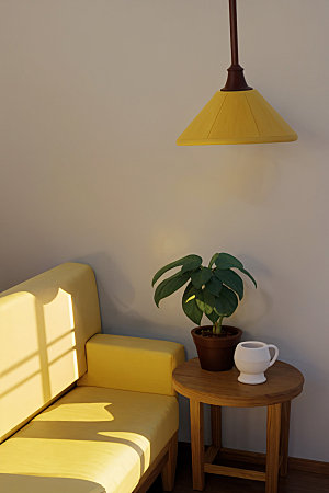 可爱风客厅柠檬黄活力效果图