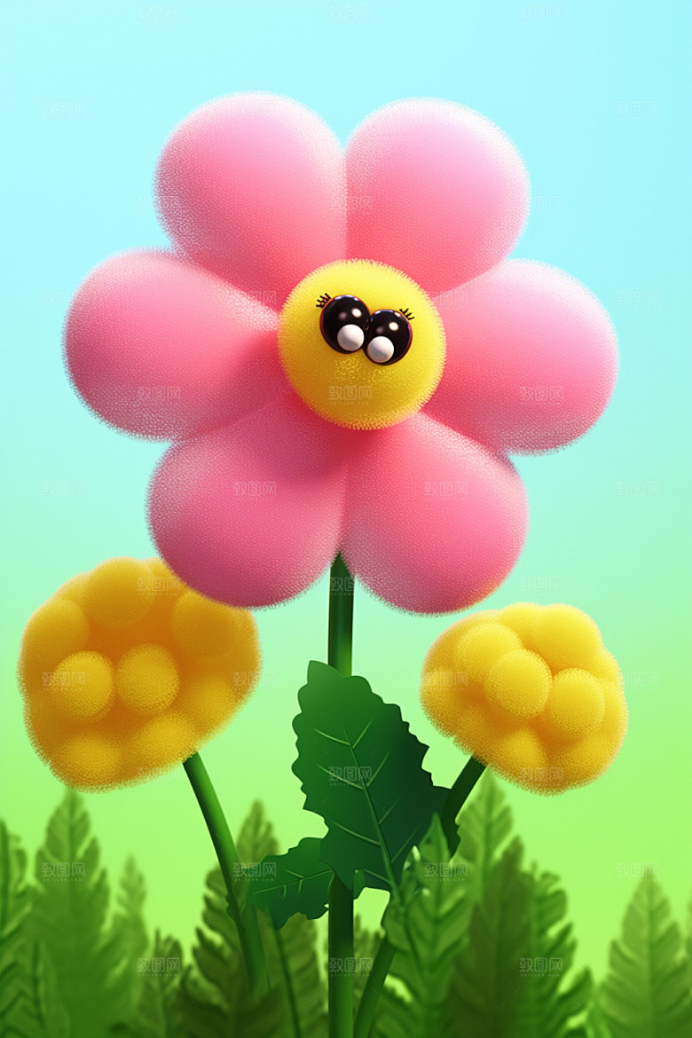 感恩节模型素材毛绒花朵矢量元素