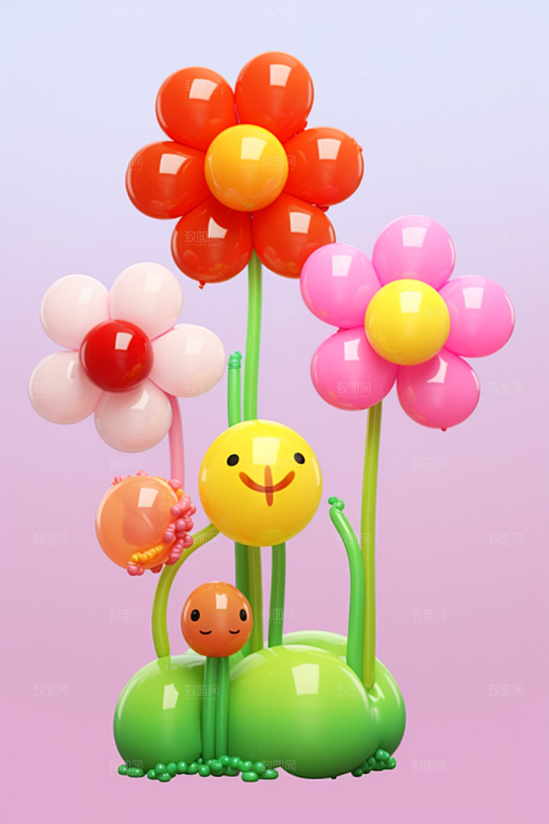 感恩节毛绒花朵模型素材矢量元素