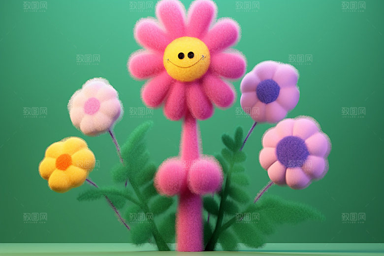 感恩节模型素材毛绒花朵矢量元素