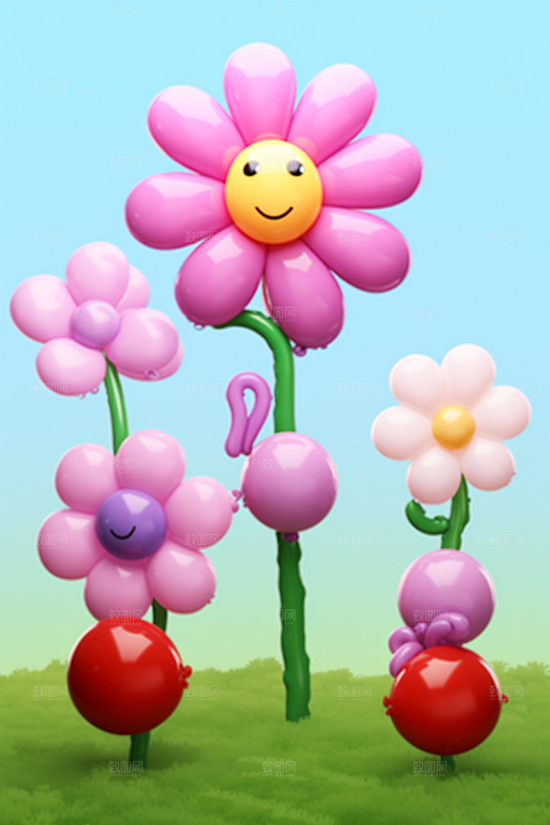 感恩节毛绒花朵模型素材矢量元素