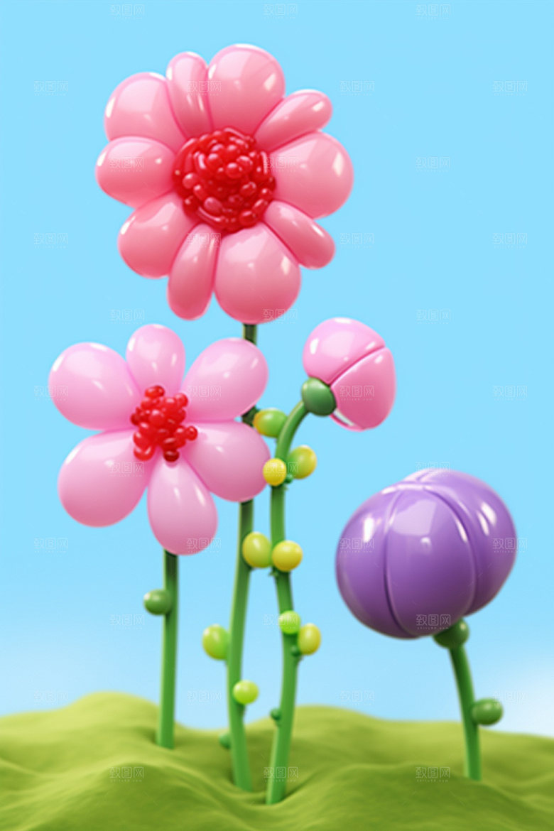 感恩节可爱卡通气球花朵矢量元素
