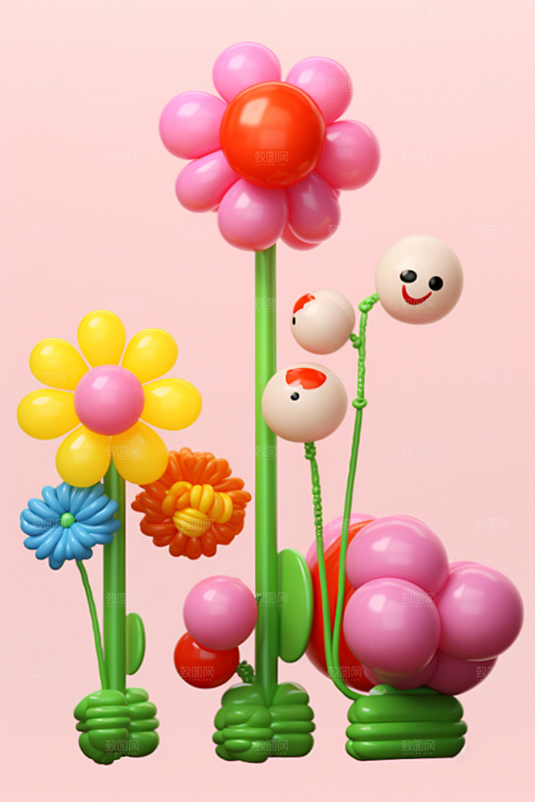 感恩节气球花朵母亲节矢量元素