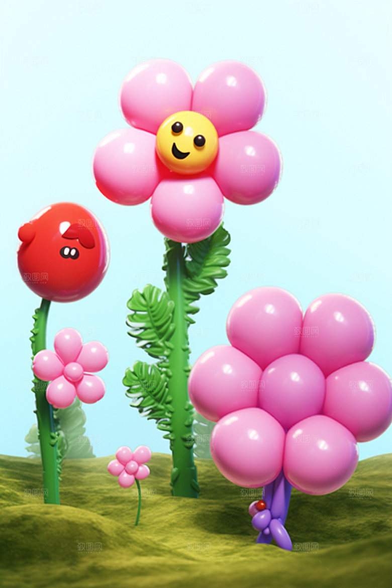 感恩节母亲节毛绒花朵矢量元素
