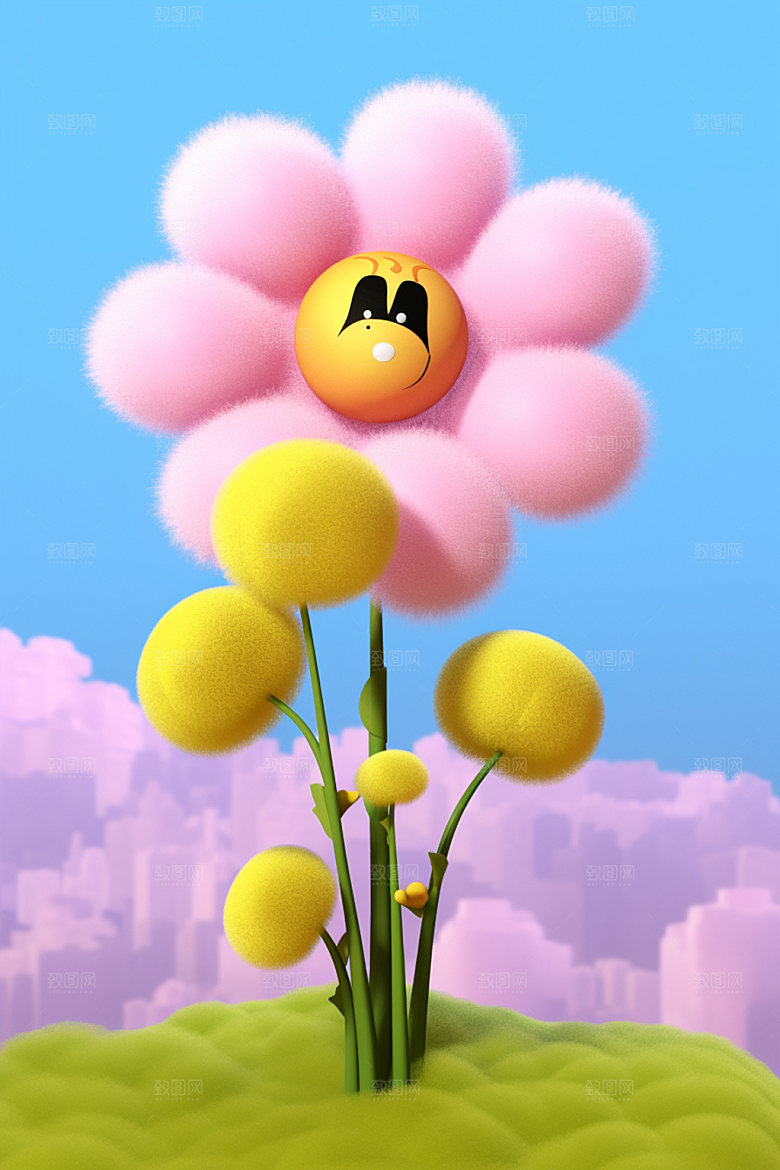 感恩节花卉花束毛绒花朵矢量元素