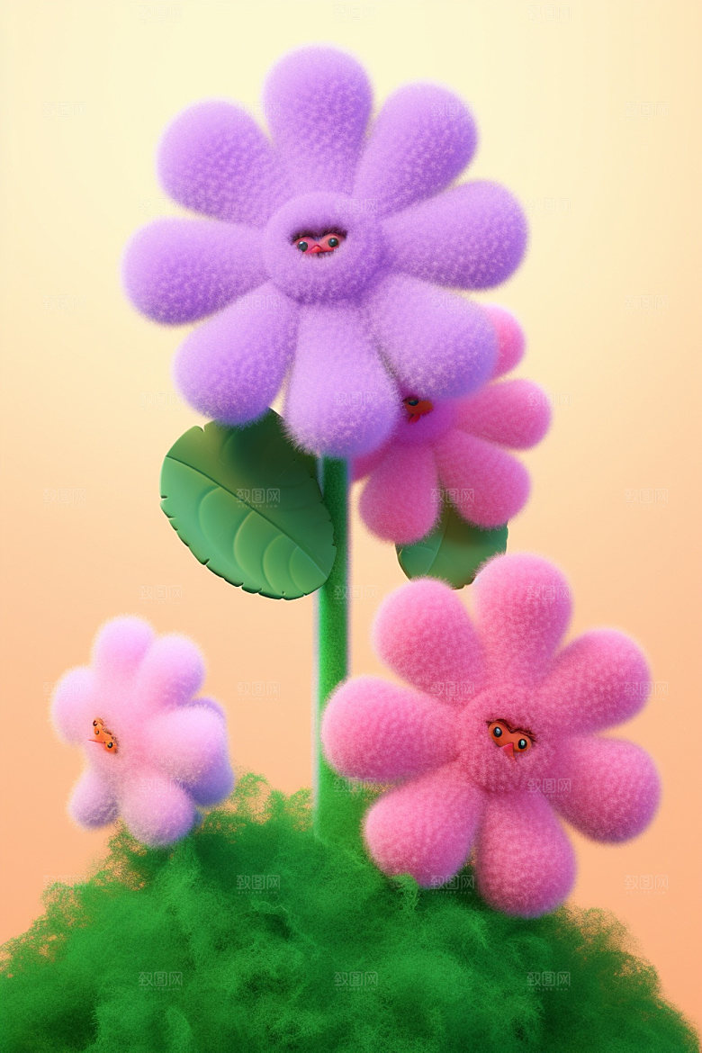 感恩节母亲节毛绒花朵矢量元素
