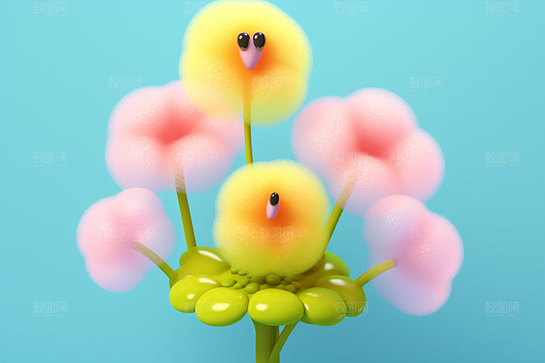 感恩节毛绒花朵花卉花束矢量元素