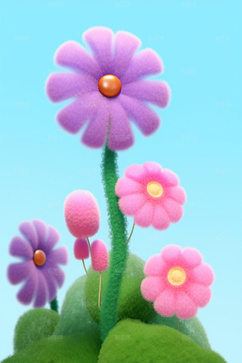 感恩节母亲节毛绒花朵矢量元素