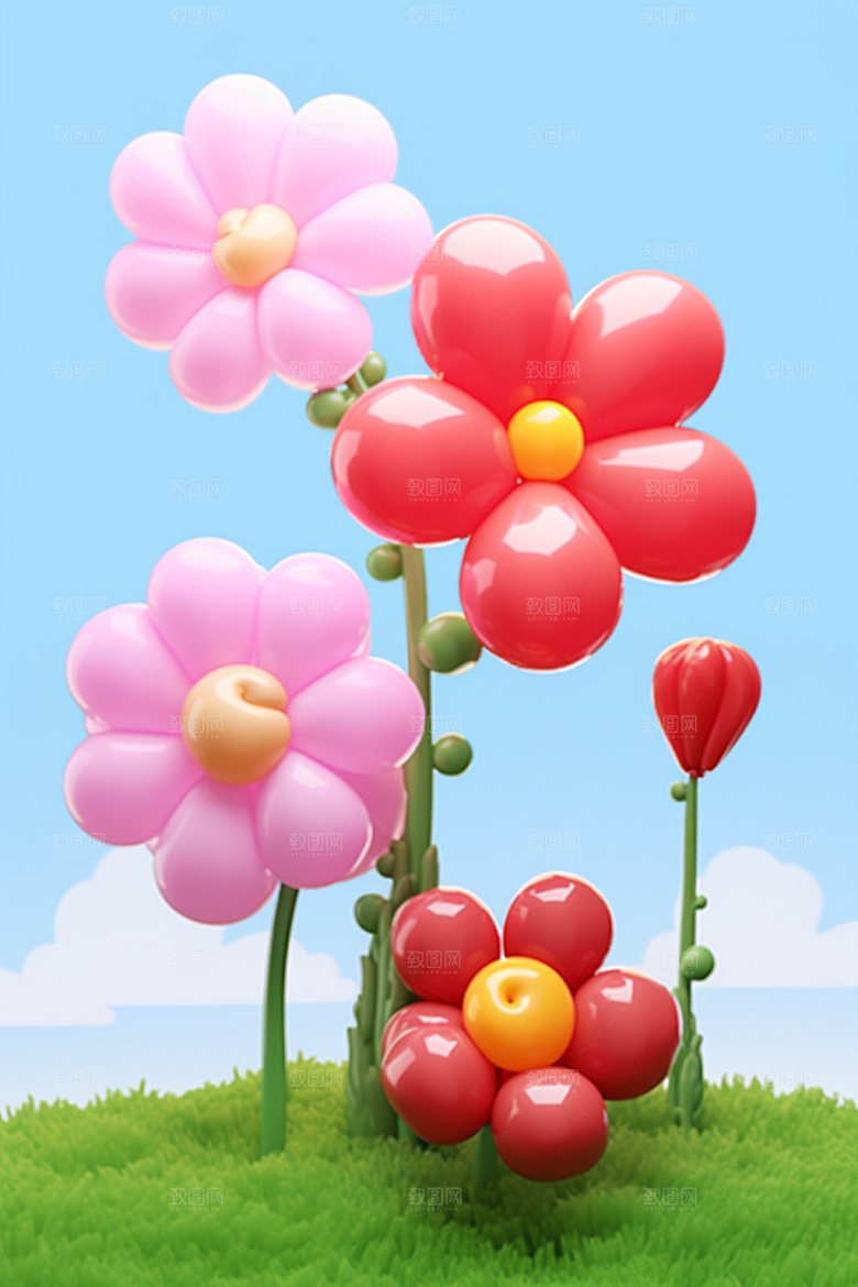 感恩节毛绒花朵母亲节矢量元素