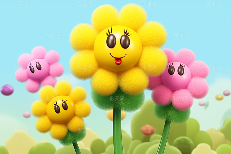 感恩节毛绒花朵母亲节矢量元素