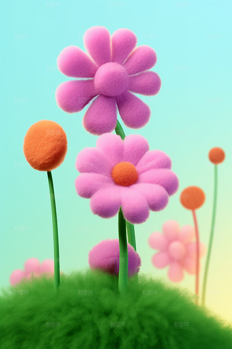 感恩节毛绒花朵模型素材矢量元素