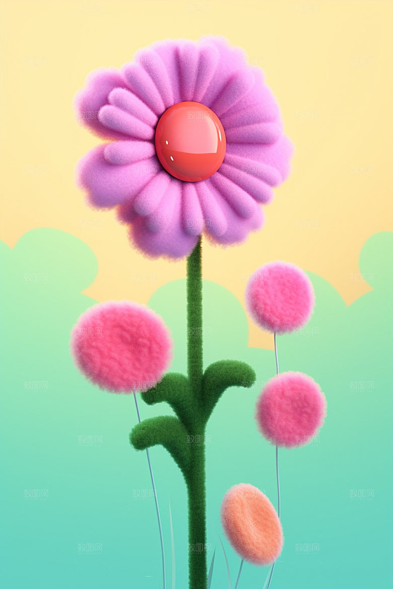 感恩节毛绒花朵母亲节矢量元素