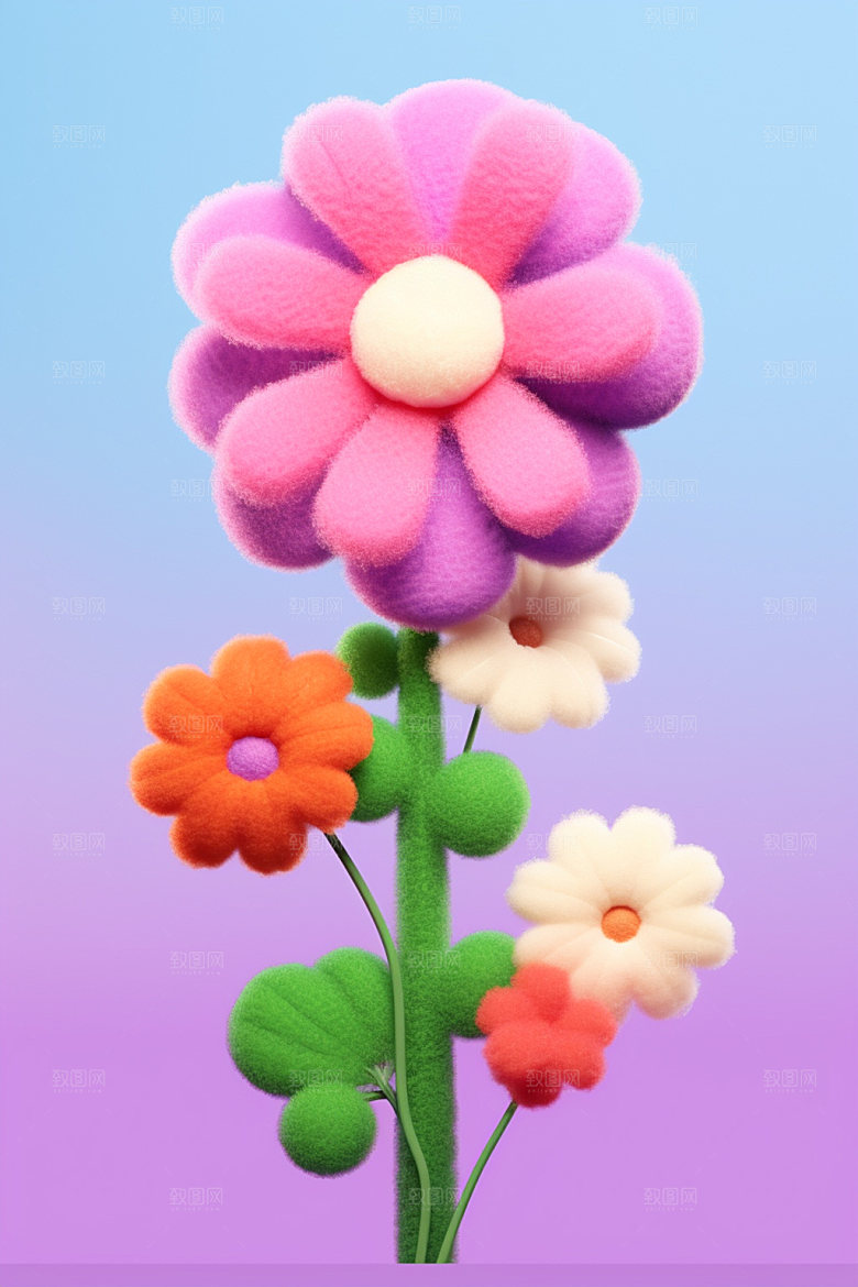 感恩节母亲节毛绒花朵矢量元素