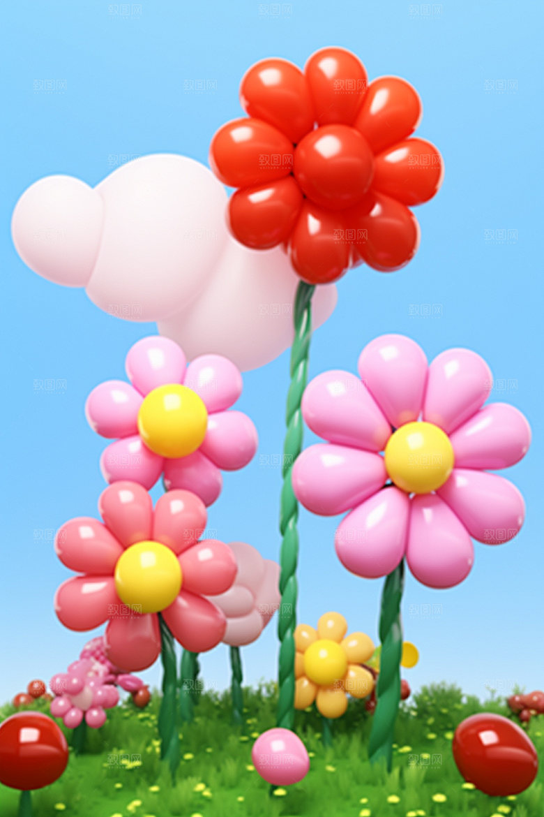 感恩节气球花朵母亲节矢量元素