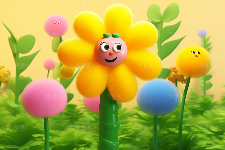 感恩节毛绒花朵母亲节矢量元素