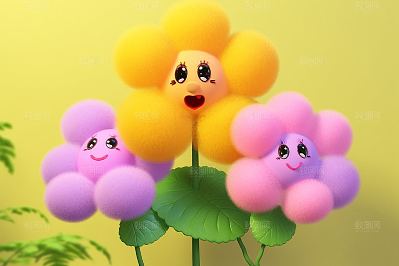感恩节母亲节毛绒花朵矢量元素