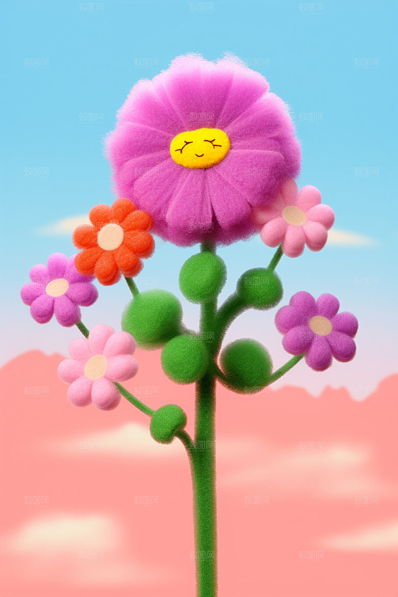 感恩节毛绒花朵气球花朵矢量元素