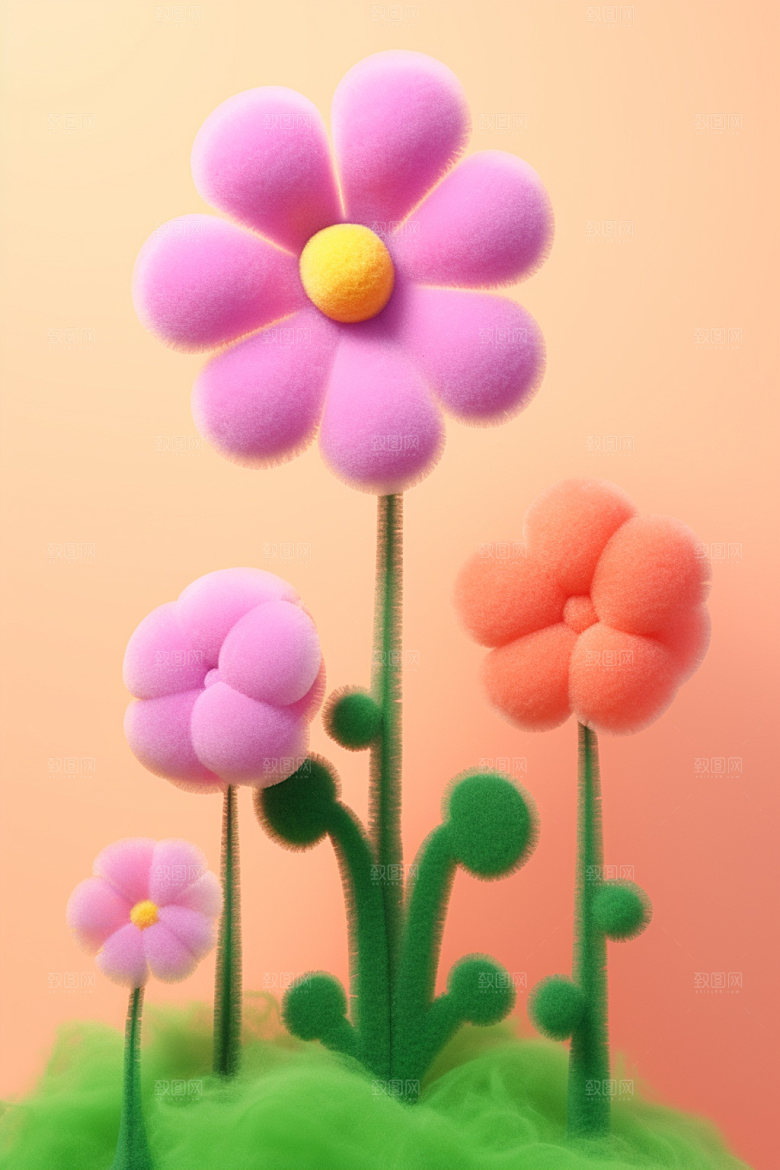感恩节模型素材毛绒花朵矢量元素