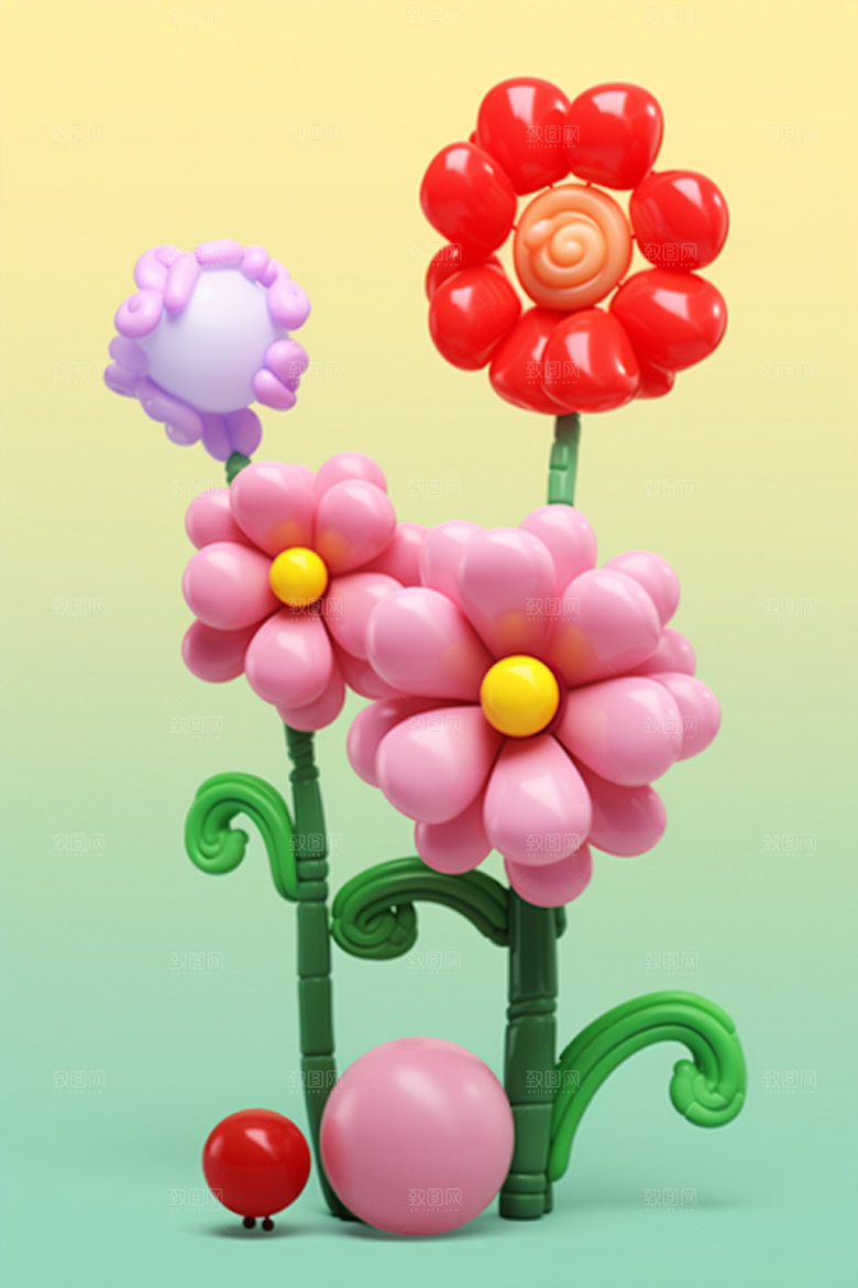 感恩节母亲节毛绒花朵矢量元素